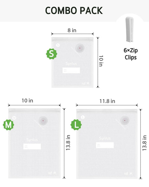 60 Piece Vacuum Sealer Bags Set For Food Storage In Three Sizes 8x10, 10x13.8, And 11.8x13.8 Inches BPA Free Microwave Safe