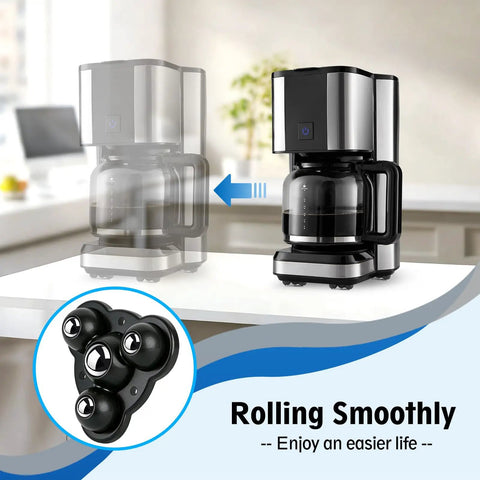 Self Adhesive Mini Swivel Caster Wheels For Furniture on a coffee maker, illustrating smooth gliding and easy movement.