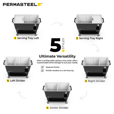 80 Quart Rolling Party Cooler With Divider And Removable Basin Includes Serving Tray Holds Up To 110 Cans Matte Black Ice Chest