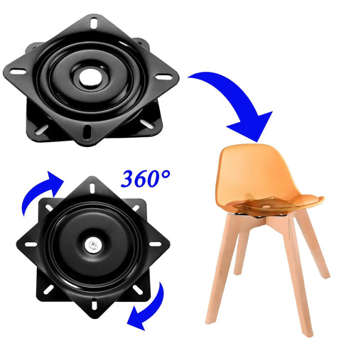 6 Inch Beefy Heavy Duty Swivel Plate With Solid Ball Bearing Ring and Full Ball Design for ultra smooth 360 degree rotation, shown with chair