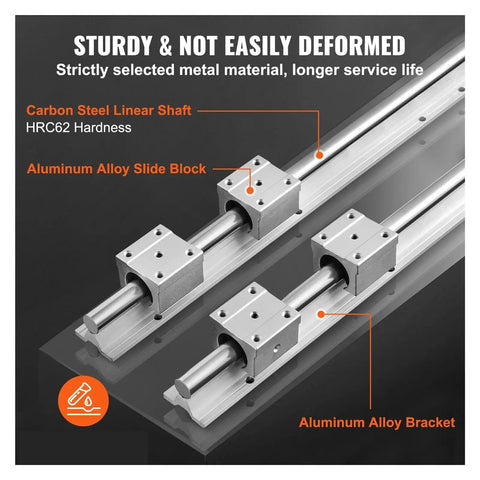 Complete Linear Guide Rail Set With Two Rails And Four UU Bearing Blocks For Smooth CNC Motion And Your DIY CNC Rigs SBR12 SBR16 SBR20 SBR25 Rails 800 to 2200 mm Long showcasing carbon steel shaft and aluminum alloy components.