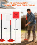 Man using 8 By 8 Inch Steel Tamper Tool With 48 Inch Handle, Heavy Duty Back Saver Hand Compactor For Soil Gravel Dirt And Asphalt