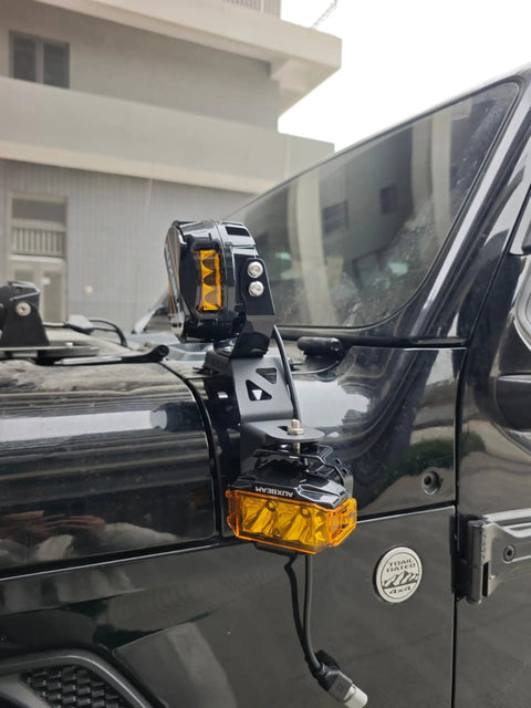 Dual A Pillar LED Pods Off Road Mounting Brackets Set For Wrangler JL And JK No Drill Easy Bolt On Brackets Pack Of 2 side view