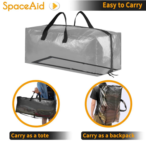 Heavy Duty Moving Bags 8 Pack Extra Large Storage Totes shown as tote and backpack with clear material and strong straps