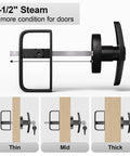 Heavy Duty Shed Door Lock Latch With T Handle showing installation on various door thicknesses, black carbon steel.