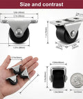 12 Pack Mini Rigid Caster Wheels Low Profile Non Swivel Fixed Casters For Furniture Drawers And Under Bed Storage size comparison with hand and coin.