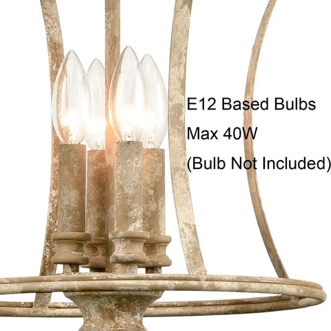 Close-up of Black Lantern Chandelier Light Fixtures showing four E12 bulb sockets for dining room and living room pendant lighting.