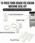 15 Piece Soft Serve Ice Cream Machine Repair Kit With O Rings Gaskets Seals And Tubes Premium Food Grade Silicone Leak Resistant Easy Install All In One For Commercial And Home Use displayed with components on table