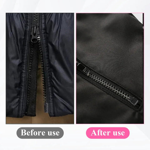 Before and after use of 20 Sets Metal Zipper Stopper Repair Kit Size Five Bottom Replacement And Zipper Slider Latch Parts For Jackets Coats DIY Sewing Projects Durable Zinc Alloy Construction
