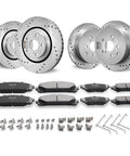 All In One Front And Rear Brake Kit With Drilled And Slotted Rotors And Ceramic Pads For Toyota Sienna, Highlander, 8 Pad Set
