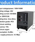 Five In One Jewelry Welder Kit Arc Spot Welder with adjustable 50-600A current, product dimensions and technical specifications visible.