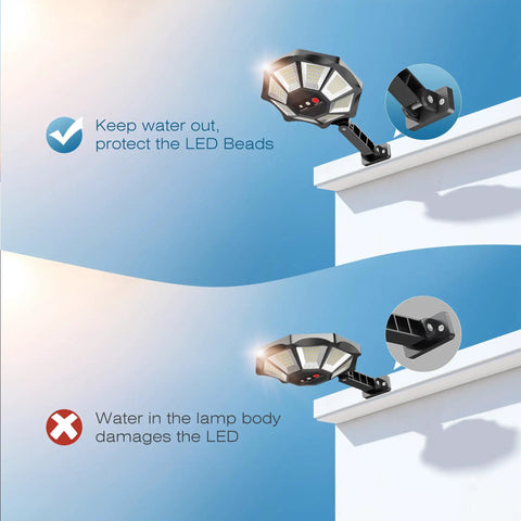Heavy Duty Outdoor Solar Lights With 168 Kickin Bright LEDs And Slick Octagonal Build showing LED protection features and mounting bracket
