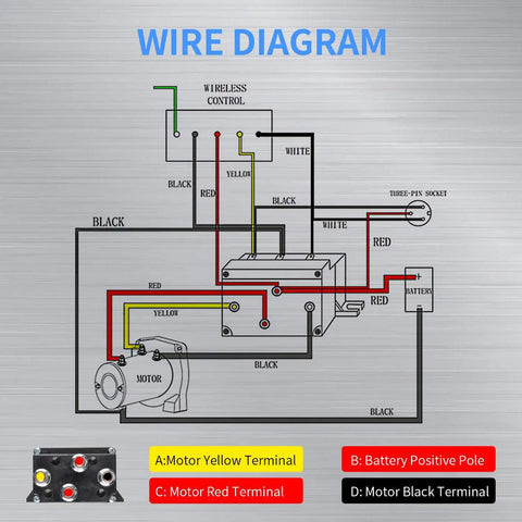 Wire diagram detailing 12V Winch Solenoid Relay for 8000-15000lb ATVs and UTVs Beefy Heavy Duty Control With wiring connections.