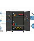 Heavy Duty 12 Gauge Steel Storage Cabinet With Pegboard Door And Adjustable Shelves, Built Different For Garage And Workshop Spaces showing interior with tools.