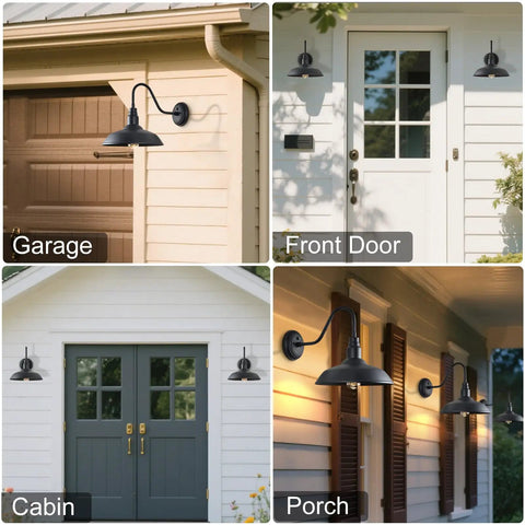 14 Inch Large Dome Gooseneck Barn Light Outdoor With Dusk To Dawn Sensor Matte Black Exterior Wall Sconce in various settings