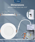 12 Pack 4 Inch LED Recessed Lights With 3 CCT Selectable 3000K 4000K 5000K Ultra Thin Slim Downlights With Junction Box shown with dimensions