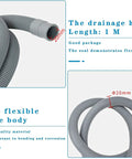 Image showing Universal Washing Machine Drain Hose 16.4 Ft With Clamp One And A Half Inch Gray Polypropylene Heavy Duty Corrugated Hose