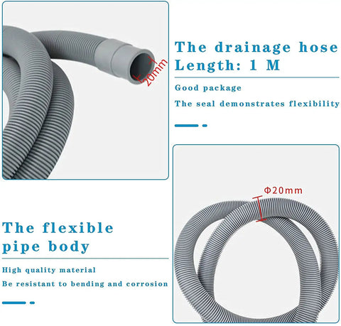 Image showing Universal Washing Machine Drain Hose 16.4 Ft With Clamp One And A Half Inch Gray Polypropylene Heavy Duty Corrugated Hose