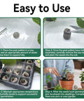 Instructional steps for using 55 Pack 30Mm Peat Pellets For Seedlings, Compressed Garden Soil Pods That Expand With Water for germination.