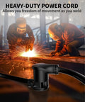 Two welders working with sparks flying, featuring the 50 Foot Welder Extension Cord, 30 Amp, 10 Gauge, 250V NEMA 6-50P To 6-50R.