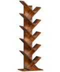 Tree Shaped 10 Tier Floor Standing Wood Bookcase Slim Space Saver For Narrow Rooms Tight Spots And More Holds Books CDs Magazines In Home Office Living Room Brown Finish