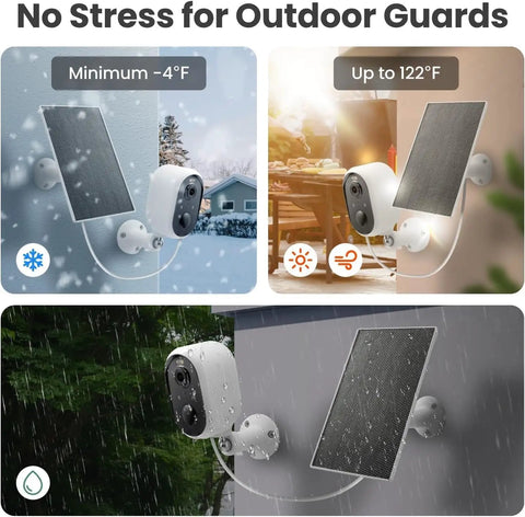 Go Wire-Free Solar Outdoor Security Camera With 2K Color Night Vision in various weather conditions