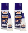 Cyanoacrylate Glue And Instant Activator Spray Set, includes 6.76 fl oz activator cans and 1.77 oz glue bottles, front view