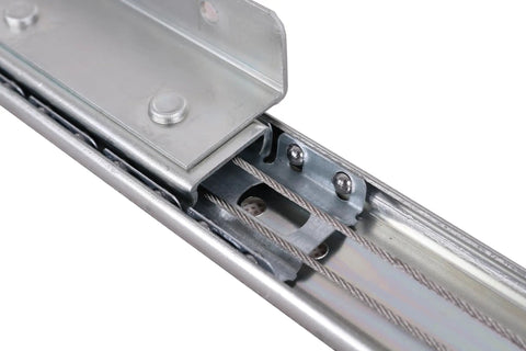 Totally Rock Solid Heavy Duty Table Leaf Sliding Brackets 33 Inch Drop Leaf Extension Hardware Smooth Ball Bearing Slide Rails close-up of rail construction.