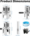 Product dimensions of Nifty 4 In 1 PVC Pipe Threader Kit shows sizes for 1 inch, 3/4 inch, and 1/2 inch threads.