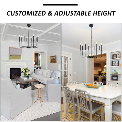 Dope Black Farmhouse Dining Room Chandelier With Adjustable Height Eight Candle Arms Pendant Light Fixture For Living Room Kitchen Island And Foyer Modern Matte Black Metal Lighting in styled interiors