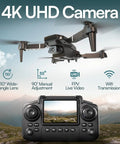 4K Drone With Built In Screen Remote No Phone Needed Foldable FPV Quad With Wide Angle Camera Three Batteries And Case displayed.