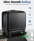 Compact 16 Inch Carry On Luggage With Front Laptop Pocket And TSA Lock With Wheels Airline Approved Hard Shell Suitcase Black