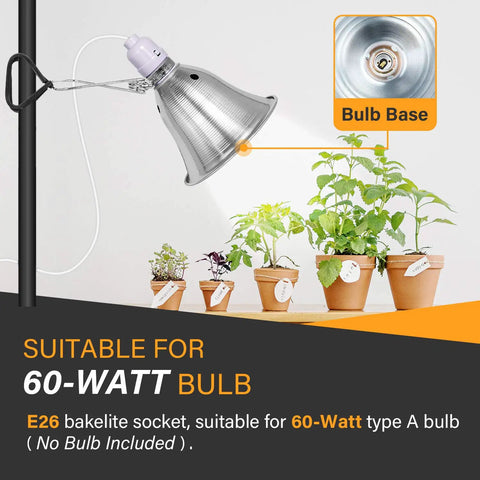 Clamp Lamp With 150W Max, 8.5 Inch Aluminum Reflector, 6 Foot Cord, Black, Bulb Not Included, lighting plants