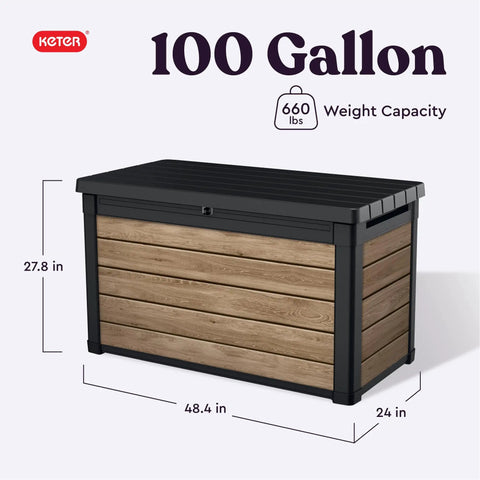 Real Deal All Weather Deck Storage Trunk With 100 Gallon Heavy Duty Resin For Patio Outdoor Cushions Yard Gear And Pool Supplies Ashwood Finish