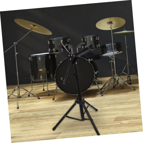 Rock Solid Foldable Drum Stand Adjustable Tripod Rack For 12 Inch Snare Drum Heavy Duty Alloy Build on stage with drums.