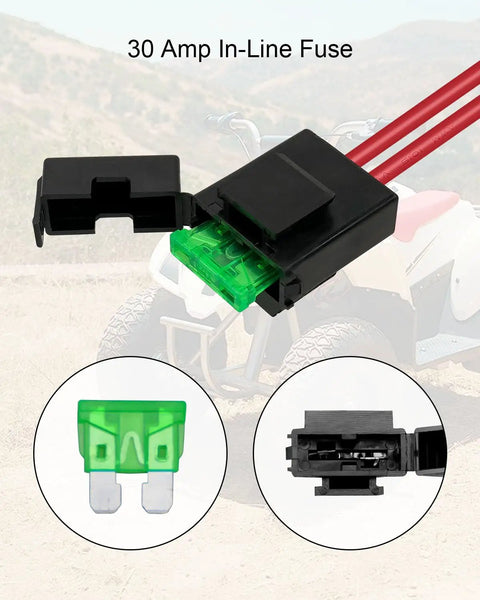 30A fuse in 4 Pin 2 Wire Battery Wiring Harness For Dirt Quad Dune Buggy MX350 MX400 PR200 Pocket Mod Bella Betty Bistro Daisy Sport Mod