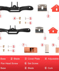 Rock Solid Adjustable Spokeshave Set With Six Precision Blades And Portable Woodworking Plane parts including blades, base, and adjustable nuts.