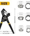 Heavy Duty Grommet Tool Kit With Interchangeable Dies 8mm 10mm 12mm Rivet Press Plier with size specifications and silver grommets