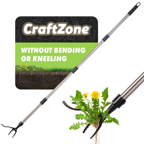 Stand Up Weed Puller With Long Handle, Detachable Four Section Pole, Stainless Steel Four Claw Head, Easy On Back Garden Tool