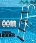 4 Step Aluminum Boat Ladder With Removable Folding Design, Beefy Heavy Duty Marine Stepladder, Durable Aluminum Build Handles Up To 500 Lbs, Easy Storage For Boats, Yachts, Pontoon, Ships, And Fresh Or Salt Water Use, in pool with mounting parts