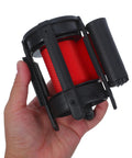 Heavy Duty Retractable Belt Barrier Wall Mounted Crowd Control Divider Featuring Smooth Gliding Telescoping Tape, held in hand.