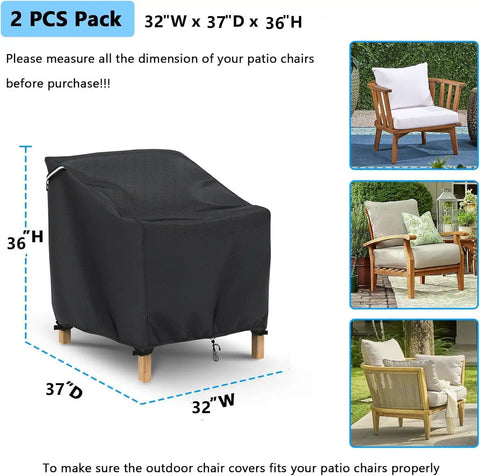 2 Pack Waterproof Patio Chair Covers For Outdoor Furniture Heavy Duty 600D All Weather Protection Built Tough 32W X 37D X 36H Black