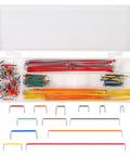 140 Piece Breadboard Jumper Wire Kit With 14 Lengths Of Assorted Color Cables organized in a white case