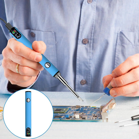 Person using USB-C Rechargeable Portable Soldering Cart Pen With LED Display, 3 Temperature Ceramic Heating for electronics repair