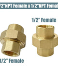 Beefy Brass Pipe Fitting Union Adapter 1/2 Inch NPT Female To 1/2 Inch NPT Female 2 Pack Heavy Duty No Fuss Corrosion Resistant High Strength Threads Easy Install Plumbing Coupling brass union fittings