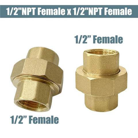 Beefy Brass Pipe Fitting Union Adapter 1/2 Inch NPT Female To 1/2 Inch NPT Female 2 Pack Heavy Duty No Fuss Corrosion Resistant High Strength Threads Easy Install Plumbing Coupling brass union fittings