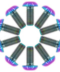 Dope Anodized M5x12 Titanium Bolts 10 Pack Ultra Lightweight Rustproof Motorcycle Bike Car Upgrade Hardware High Strength Fasteners For Custom Rides And Street Mods arranged in a circular pattern.