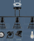 Vintage Industrial 3 Light Bathroom Vanity Fixture In Matte Black With Cage Design Over Mirror For A Retro Farmhouse Vibe Perfect Wall Light For Bedroom Living Room And Cabinet E26 Base, showcased with installation details and bulb type.