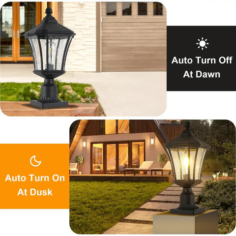 Dusk To Dawn Outdoor Post Lights With Pier Mount Base In Black Weatherproof Aluminum 20 Inch Exterior Pillar Coach Light