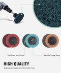 77 Pack 2 Inch Zirconia Sanding Discs With 1 Quarter Inch Roll Lock Quick Change System close-up of textured discs